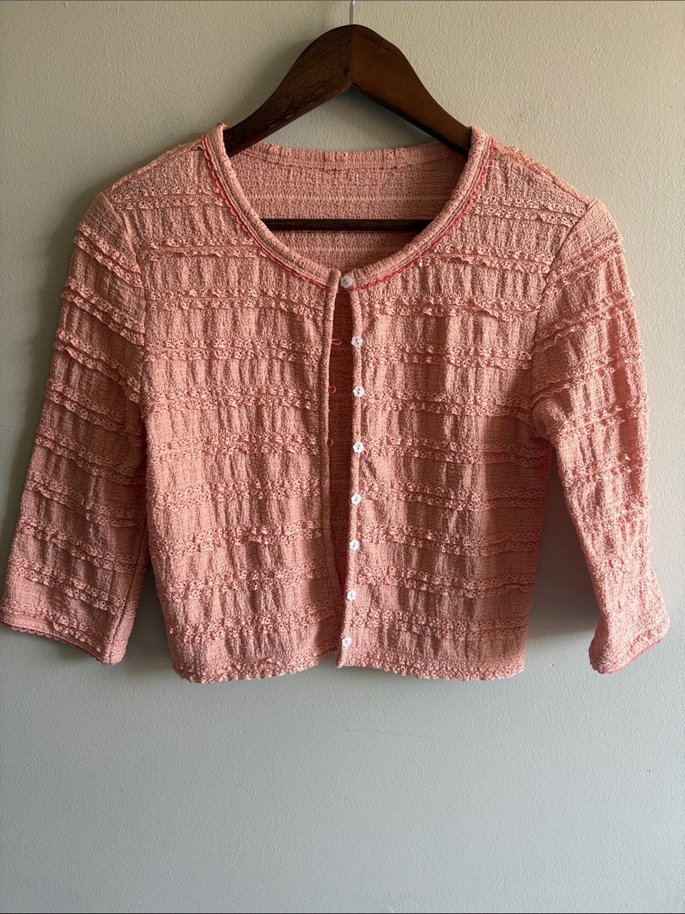 Pink Crochet Lace Cardigan Floral Buttons Coquette Cottagecore